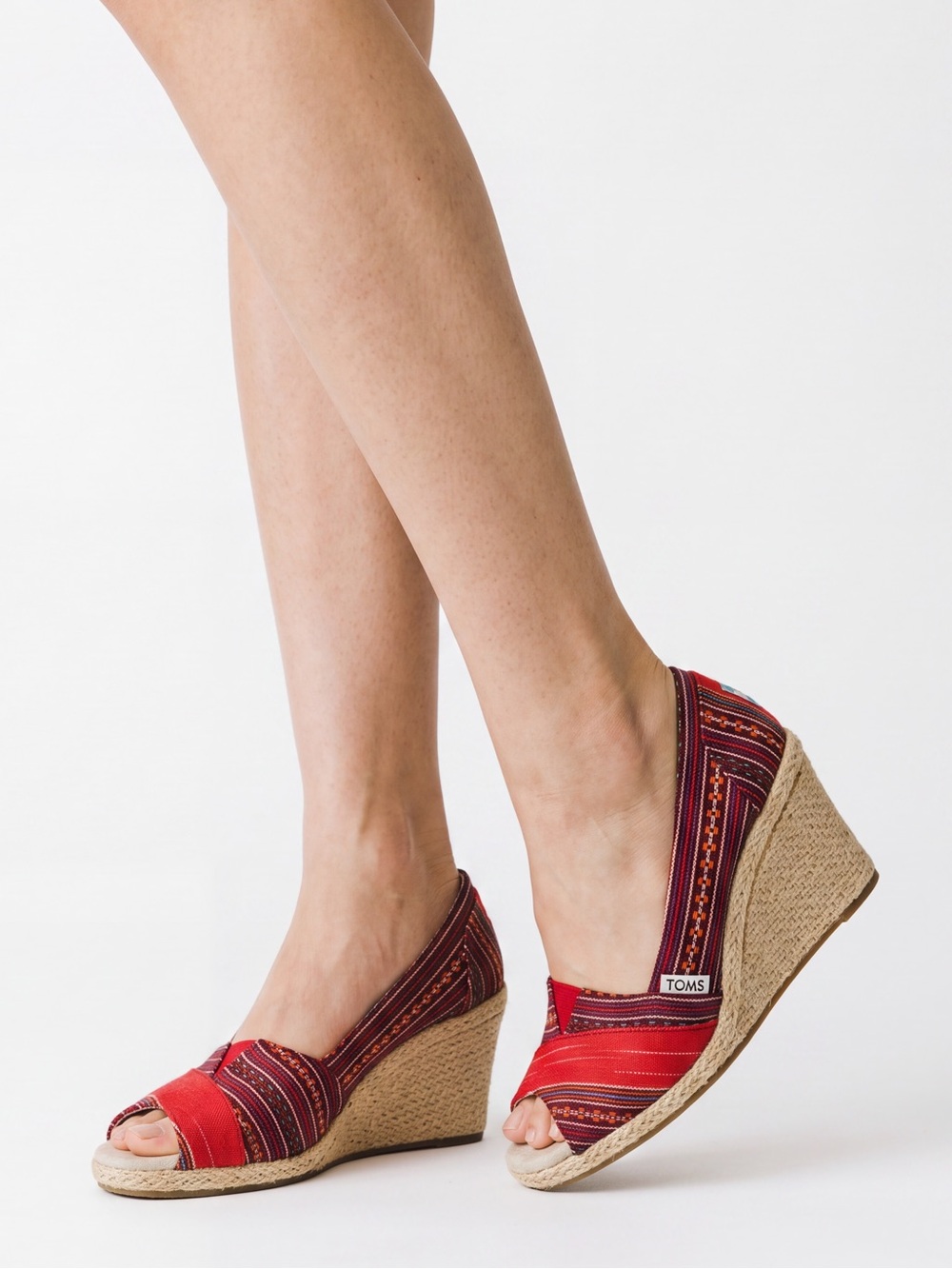 TOMS Lina Aztec Southwestern Peep Toe Espadrille Wedge Shoes 6.5